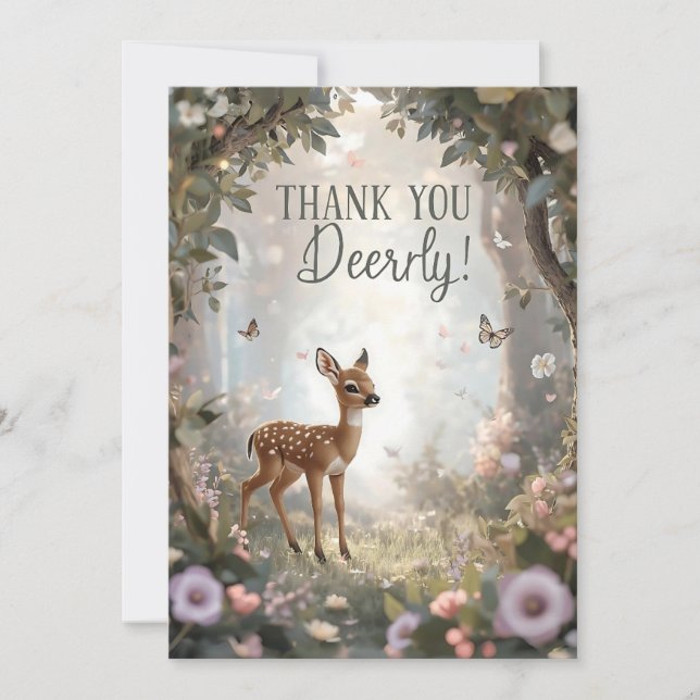 Little Spotted Deer Woodland Birthday  Thank You Card (Front)