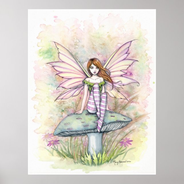 Little Spring Fae Fairy Watercolor Illustration Poster (Front)