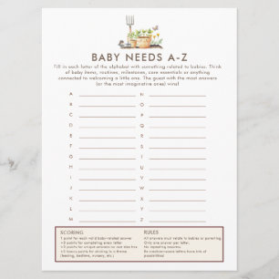 Little Sprout Baby Needs Game Card Baby Shower