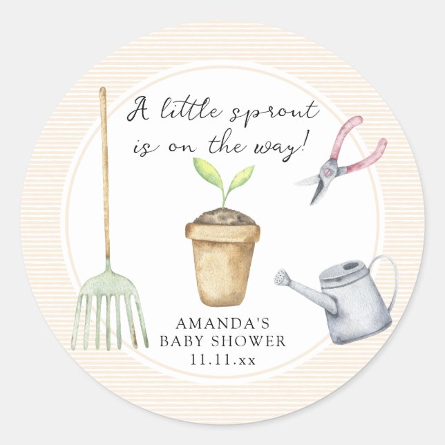 Little sprout baby shower  classic round sticker (Front)