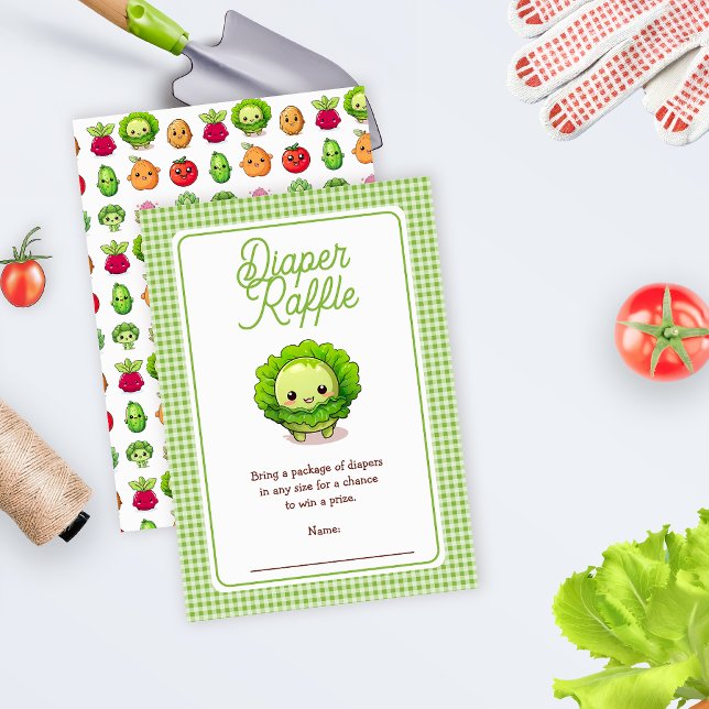 Little Sprout Baby Shower Diaper Raffle (Little Sprout Baby Shower Diaper Raffle Card | Cute Garden Kawaii Vegetable Theme)