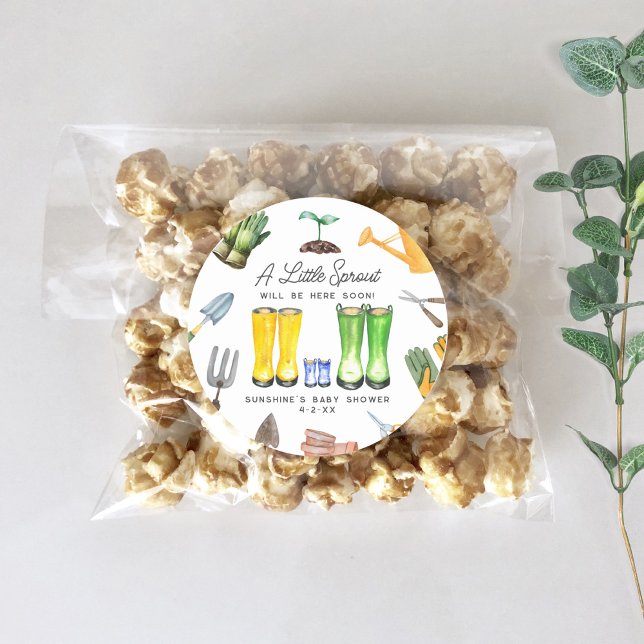 Little Sprout Blue Rain Boots Garden Baby Shower Classic Round Sticker (Creator Uploaded)