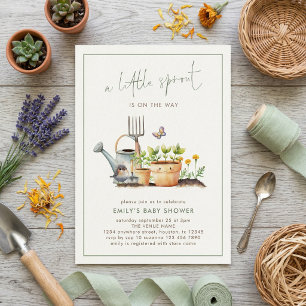 Little Sprout Border Sage Gingham Baby Shower  Invitation