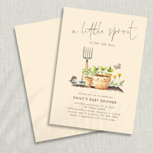 Little Sprout Garden Beige Baby Shower  Invitation