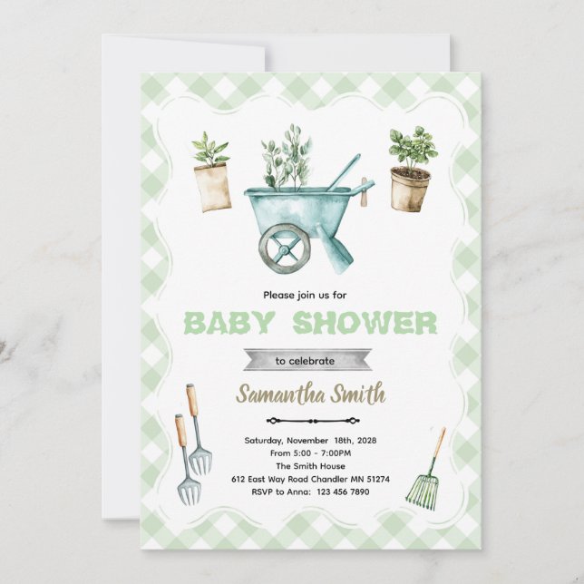 Little Sprout gardening baby shower invitation (Front)