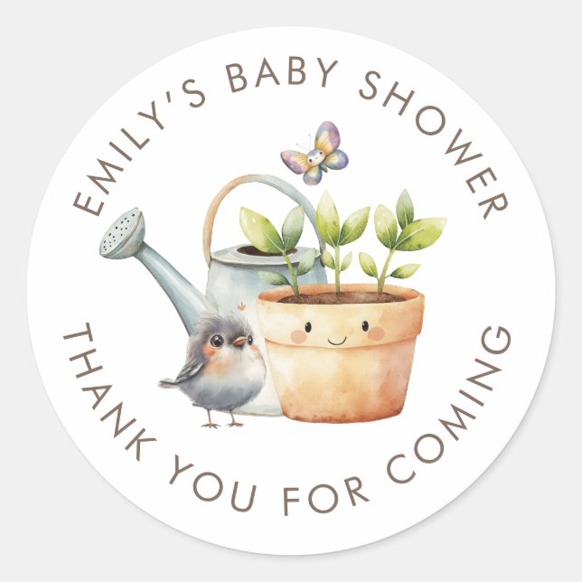 Little Sprout Girl Boy Garden Baby Shower Thanks Classic Round Sticker (Front)