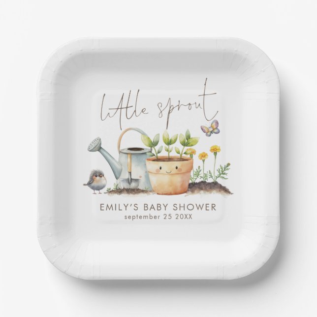 Little Sprout Girl or Boy Garden Baby Shower  Paper Plate (Front)