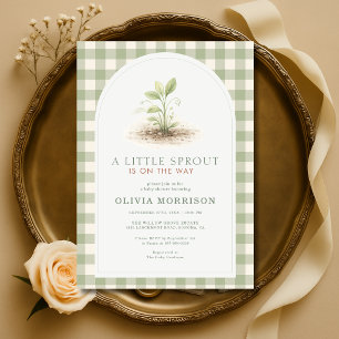 Little Sprout Green Gingham Baby Shower Invitation