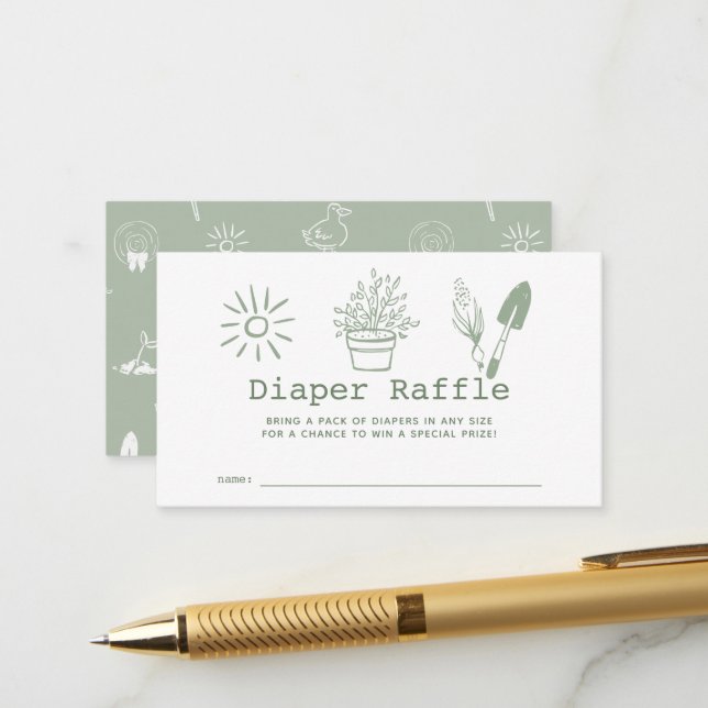Little Sprout Hand-drawn Diaper Raffle Ticket Enclosure Card (Front/Back In Situ)