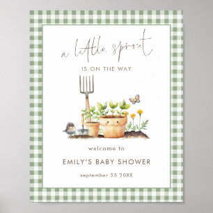 Little Sprout Sage Gingham Welcome Baby Shower Poster
