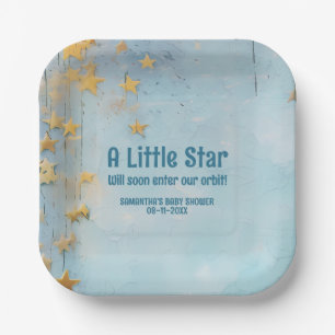 Little Star blue baby shower Paper Plate