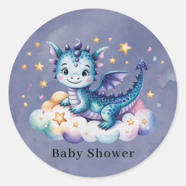 Little Star Dragon Boy Baby Shower Classic Round Sticker (Front)