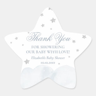 Little Star Grey Blue Baby Shower Thank You Sticker