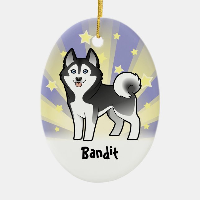 Little Star Siberian Husky / Alaskan Malamute Ceramic Tree Decoration (Front)
