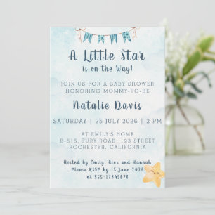 Little Star Watercolor Blue Sky Baby Shower Invitation