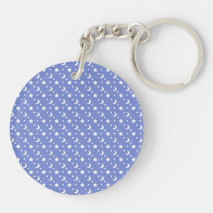 Little Stars and Moons Pattern on Blue Key Ring