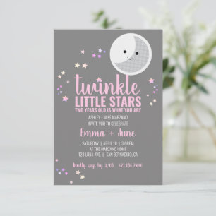 little stars GIRL twins 2nd BIRTHDAY PARTY Invitation