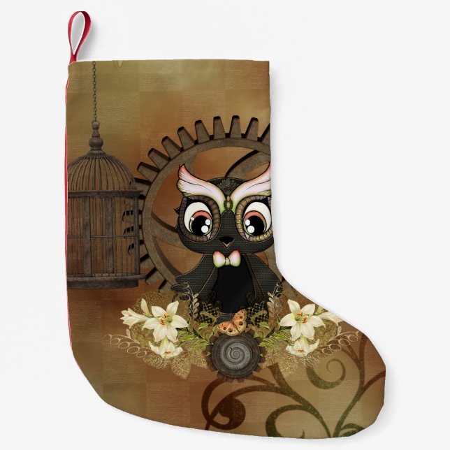Little steampunk owl small christmas stocking (Front)