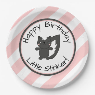 Little Stinker Pink Stripes Skunk First Birthday Paper Plate