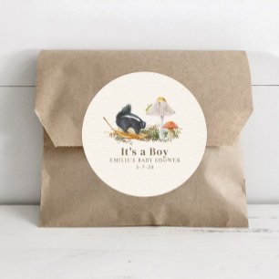 Little Stinker Woodland Skunk Boy Baby Shower Classic Round Sticker