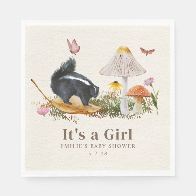 Little Stinker Woodland Skunk Girl Baby Shower Napkin (Front)