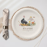 Little Stinker Woodland Skunk Girl Baby Shower Paper Plate<br><div class="desc">Nature storybook page inspired "little stinker" themed baby shower featuring illustration of a skunk sitting on a leaf in the grass with two mushrooms,  flowers,  and butterflies.</div>