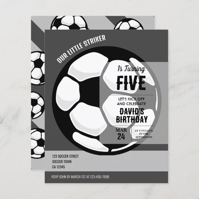 Little Striker Soccer Budget Birthday Invitation (Front/Back)