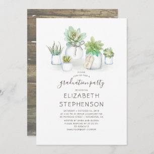 Little Succulents Mason Jars Rustic Graduation Invitation