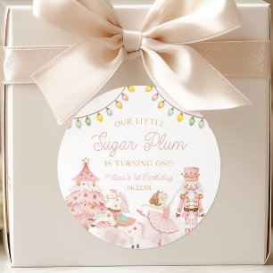 Little Sugar Plum Nutcracker 1st Birthday Party Classic Round Sticker