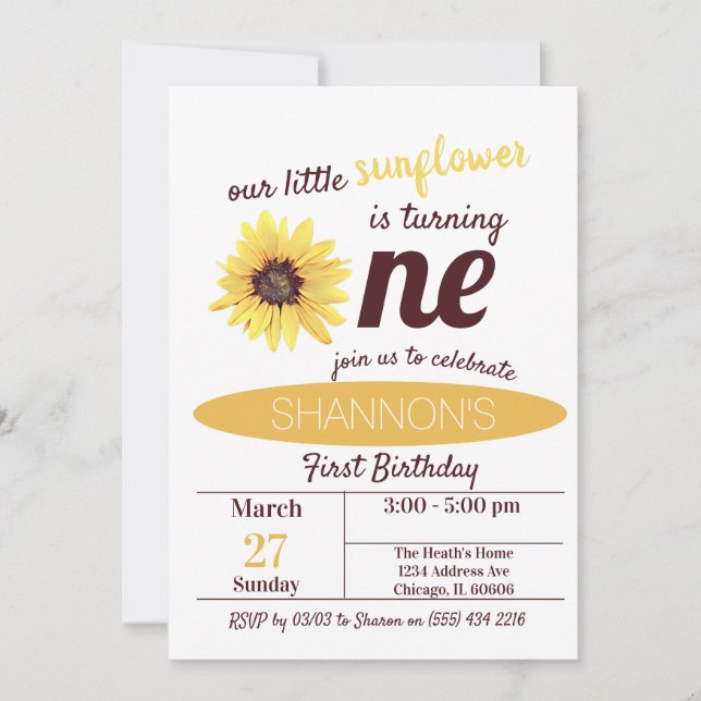 Little Sunflower 1st Birthday invitation (Front)