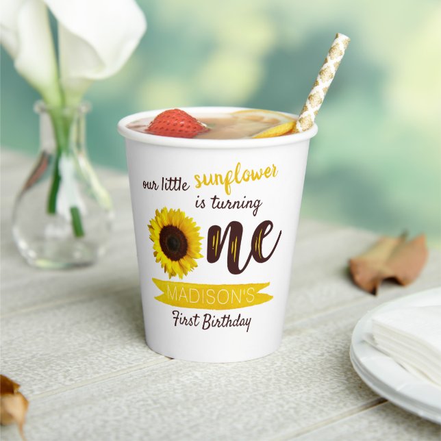 Little Sunflower 1st Birthday Paper Cups (Insitu)