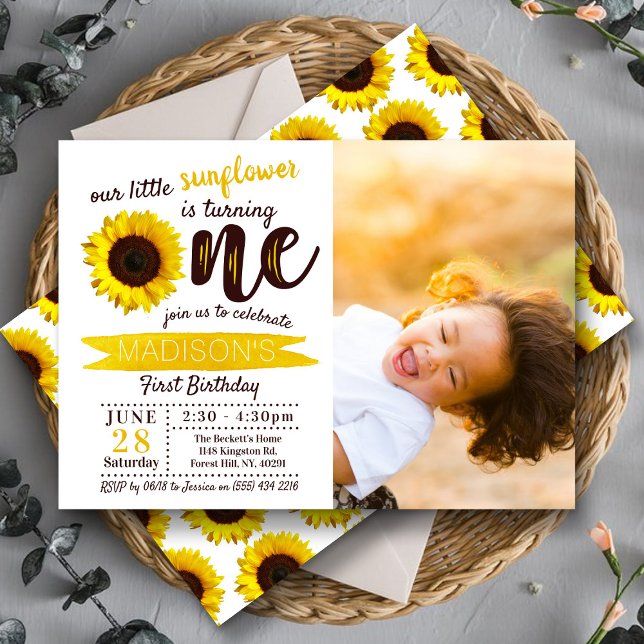 Little Sunflower 1st Birthday Photo Invitation (Creator Uploaded)