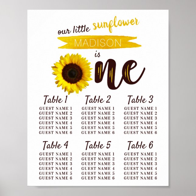 Little Sunflower 1st Birthday Seating Chart (Front)