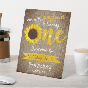 Little Sunflower 1st Birthday Welcome Pedestal Sign