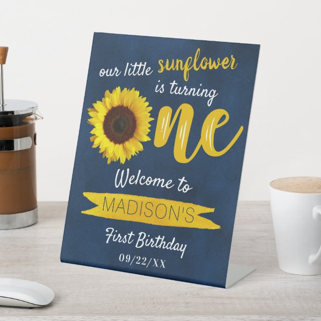 Little Sunflower 1st Birthday Welcome Pedestal Sign (In SItu)