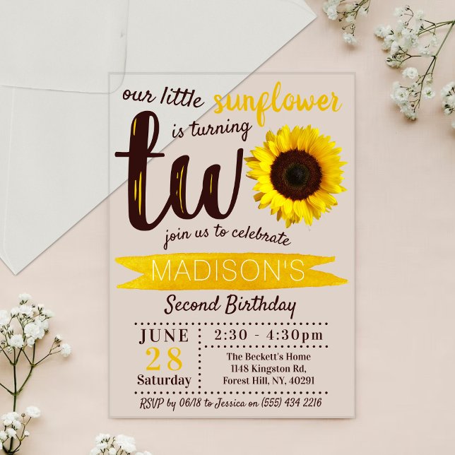 Little Sunflower 2nd Birthday Acrylic Invitations (Creator Uploaded)