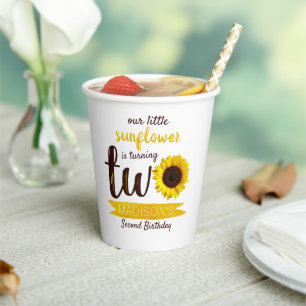 Little Sunflower 2nd Birthday Paper Cups