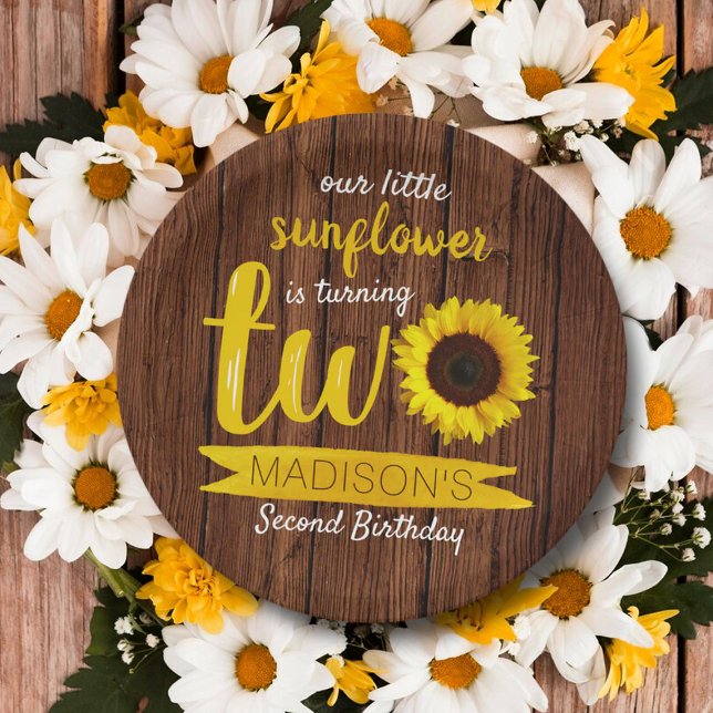 Little Sunflower 2nd Birthday Paper Plate (Creator Uploaded)