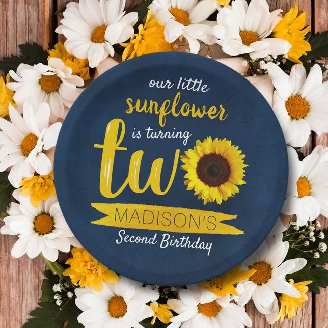 Little Sunflower 2nd Birthday Paper Plate (Creator Uploaded)