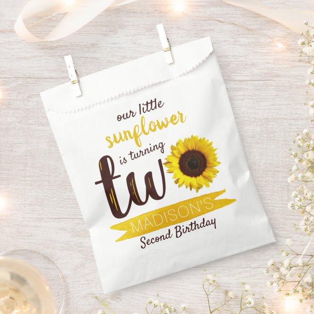 Little Sunflower 2nd Birthday Party Favour Bags (Clipped)