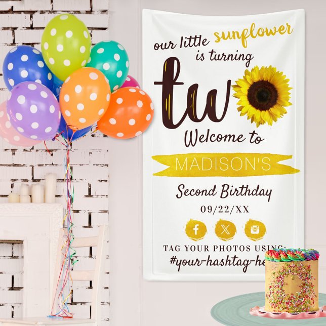Little Sunflower 2nd Birthday Party Welcome Banner (Creator Uploaded)