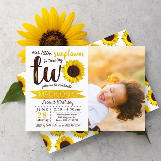 Little Sunflower 2nd Birthday Photo Invitation (Creator Uploaded)