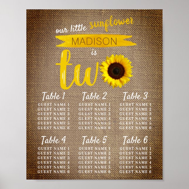 Little Sunflower 2nd Birthday Seating Chart (Front)