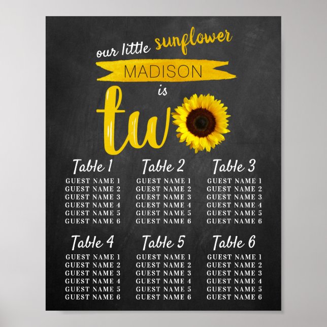 Little Sunflower 2nd Birthday Seating Chart (Front)