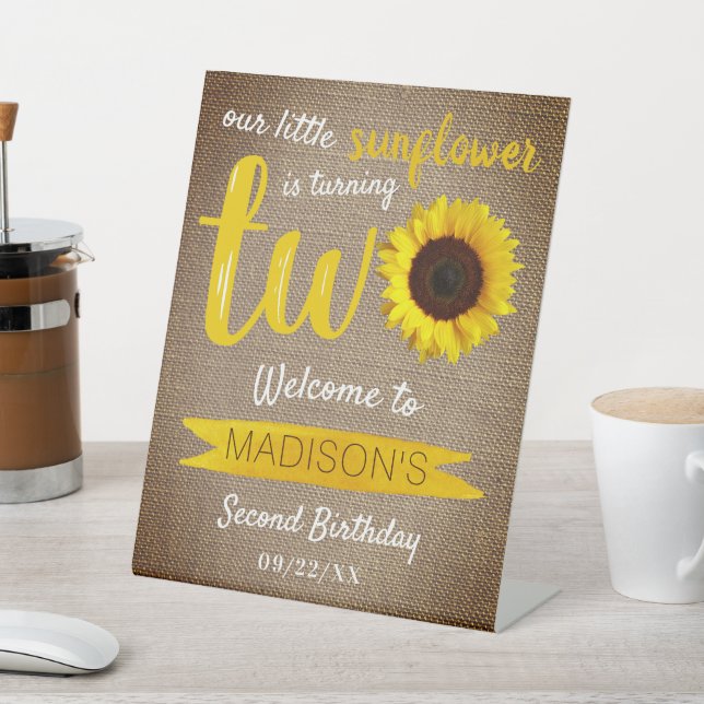 Little Sunflower 2nd Birthday Welcome Pedestal Sign (In SItu)