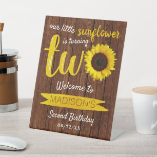 Little Sunflower 2nd Birthday Welcome Pedestal Sign