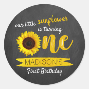 Little Sunflower Chalkboard 1st Birthday Classic Round Sticker