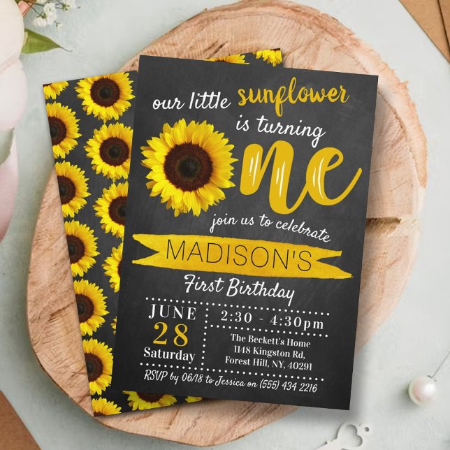 Little Sunflower Chalkboard 1st Birthday Invitation (Creator Uploaded)