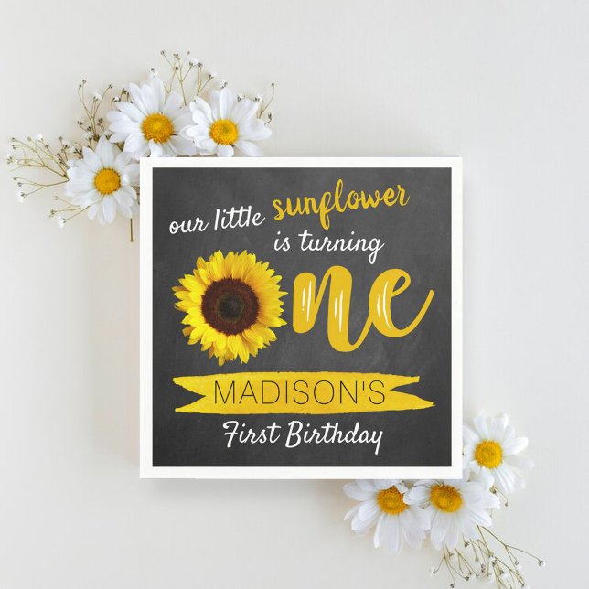 Little Sunflower Chalkboard 1st Birthday Napkin (Creator Uploaded)