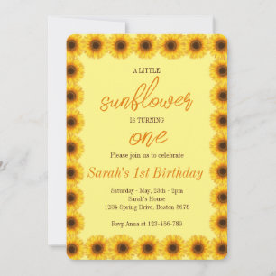 Little Sunflower Floral Girl First Birthday Invitation